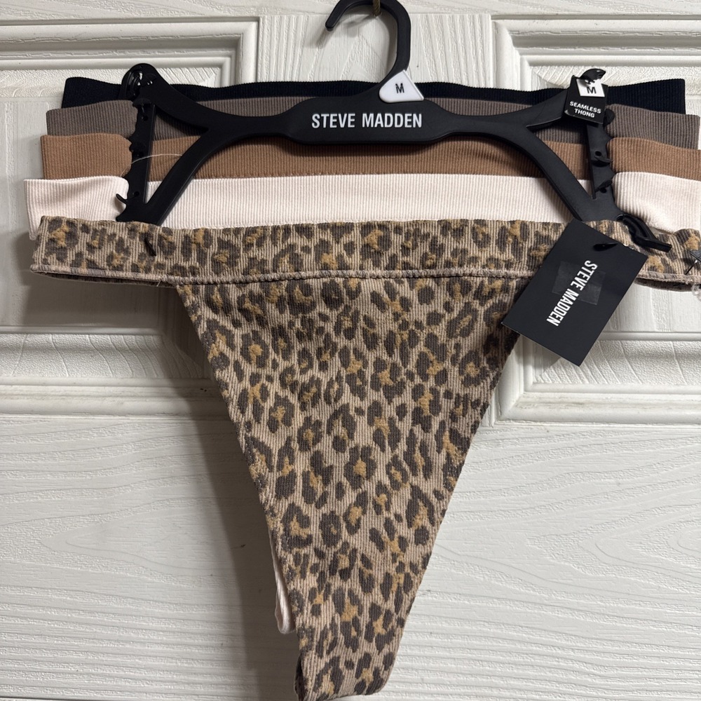 Steve Madden Seamless Thong 5pk Medium Multicolor Animal Print Nylon/spandex